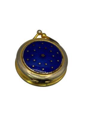 Vintage Nettie Rosenstein Blue Enameled Pill Box Compact Blue & Gold Star 1.5"